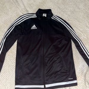 adidas black & white striped zip up soccer jacket. Made in 2014